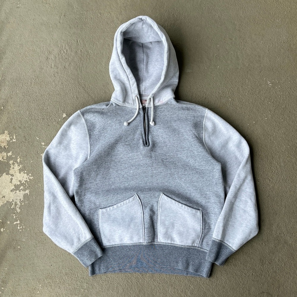 Wallace & Barnes Mens Heavyweight Split Pocket Quarter Zip Hoodie Two Tone Grey